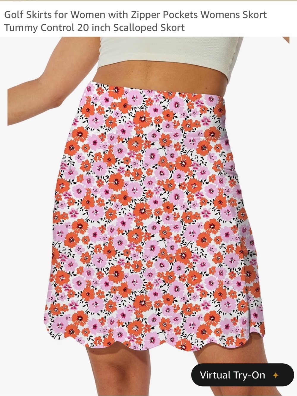 Scalloped Floral Skort in Pink and Orange size XXL
